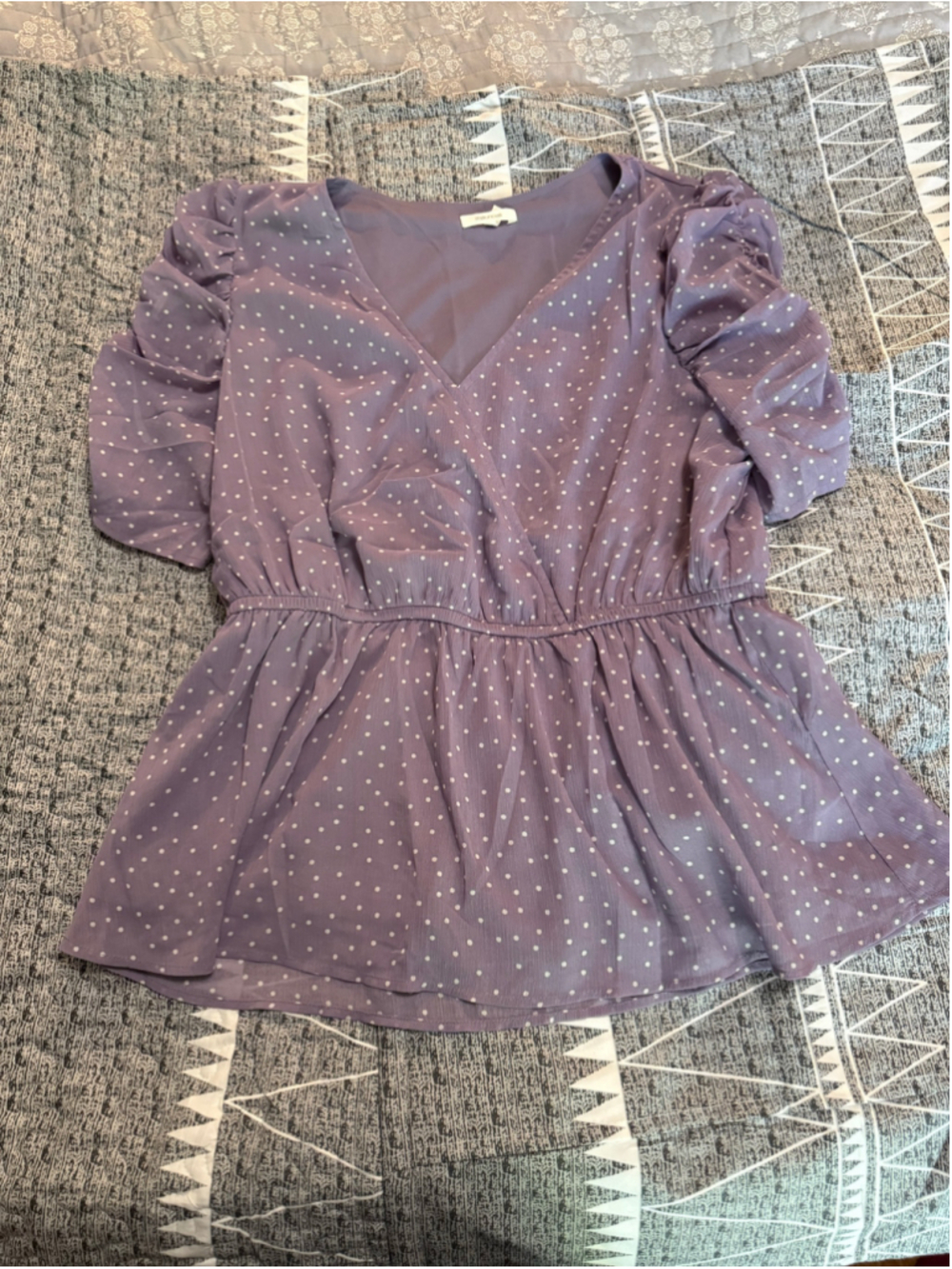 Women's Maurices Polka Dot Peplum Blouse, Purple and White Size L